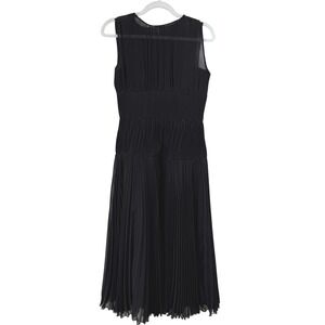 ELISE Black Pleated Midi Dress Sleeveless Sheer Neckline‎ Beaded WOMEN Medium